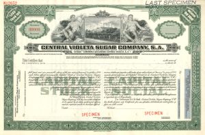 Central Violeta Sugar Co., S.A. - Cuba Stock Certificate